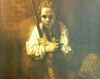340x270 Girl With Broom Etsy - Girl With Broom Painting