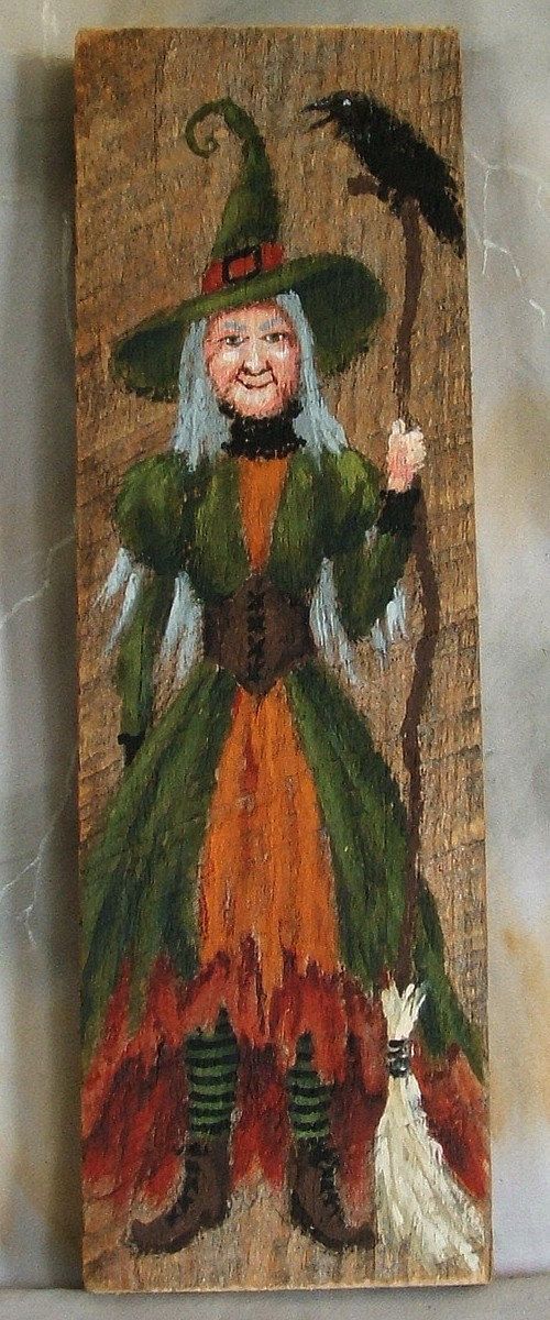 500x1200 Ravens Broom Authentic Barn Wood Hand Painted Wall By Suzyssantas - Girl With Broom Painting
