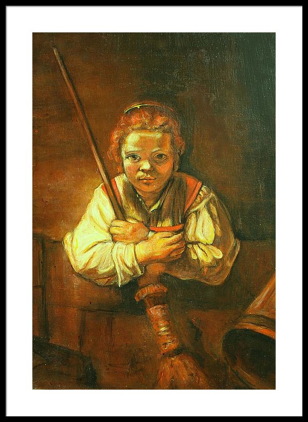 600x821 Rembrandt Copy Young Girl With Broom Framed Print By Melinda Saminski - Girl With Broom Painting