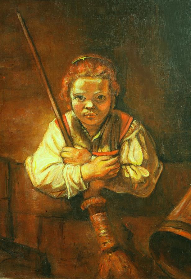 615x900 Rembrandt Copy Young Girl With Broom Painting By Melinda Saminski - Girl With Broom Painting
