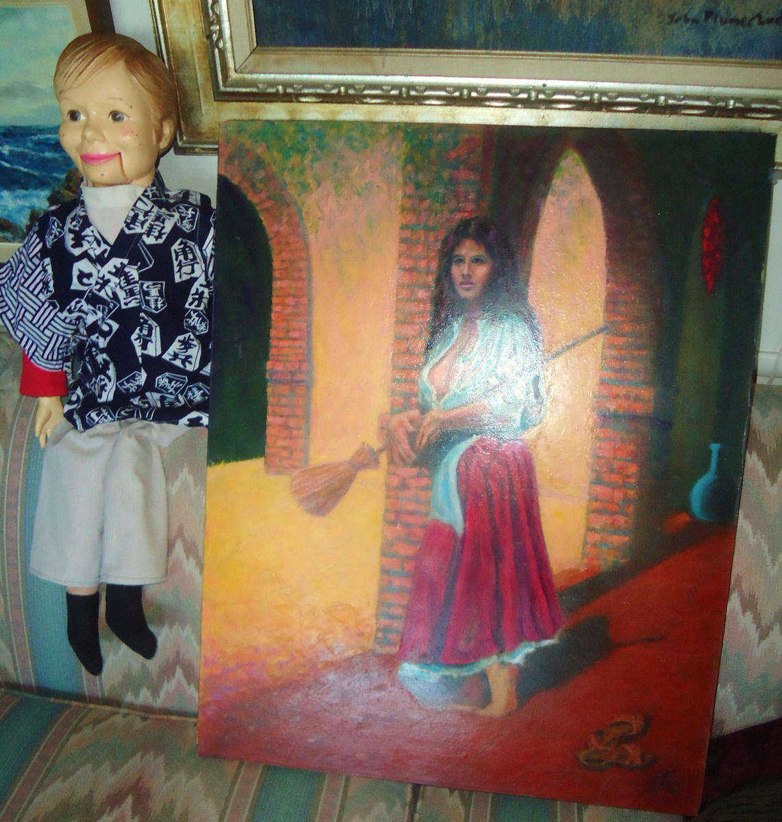 1142x1200 Roland Oeller Oil Painting, Woman With Broom! Beautiful Woman - Girl With Broom Painting