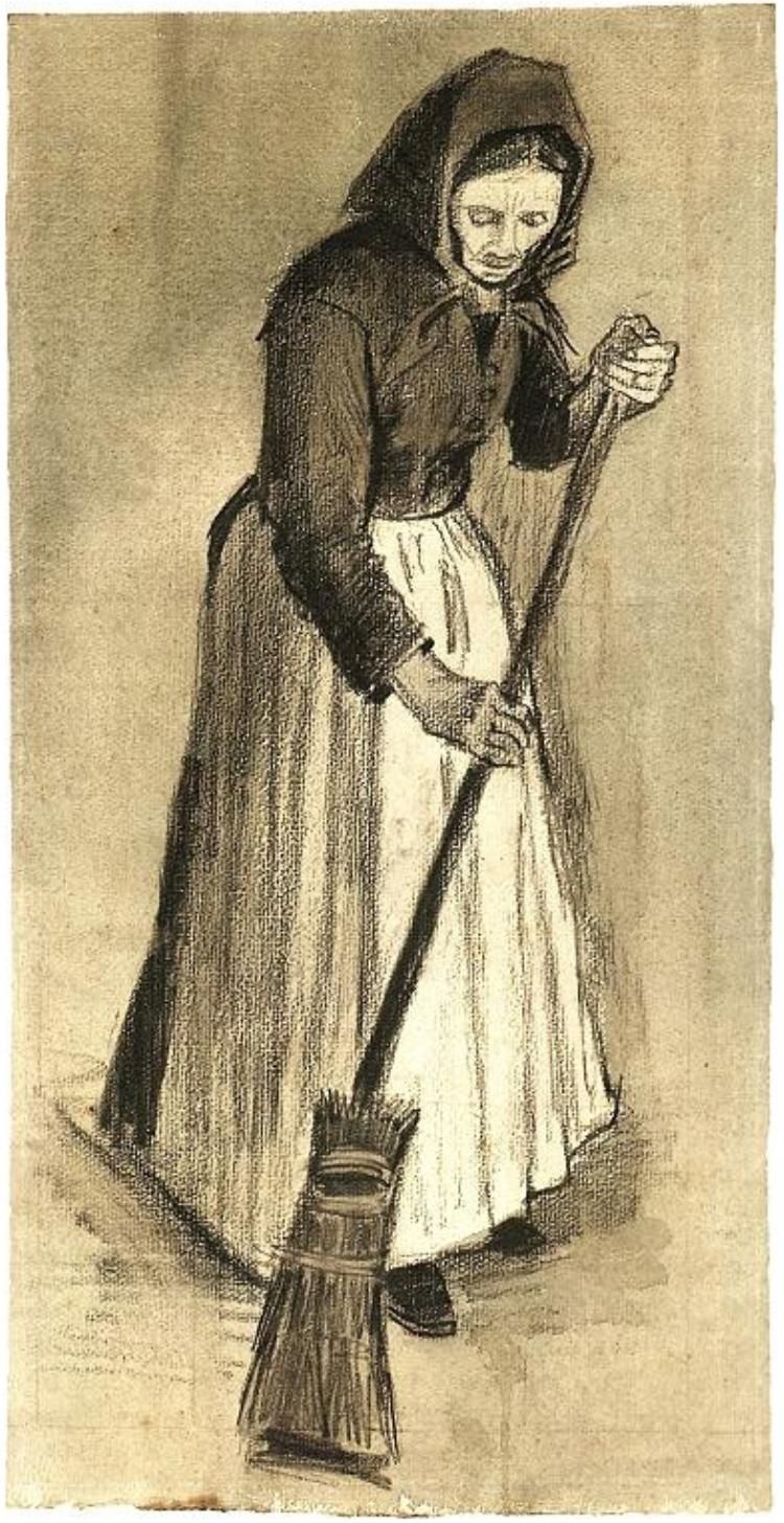 750x1456 Vincent Van Gogh, Woman With A Broom, Watercolor, The Hague,1882 - Girl With Broom Painting