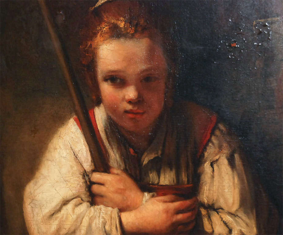 924x768 European School - Girl With Broom Painting