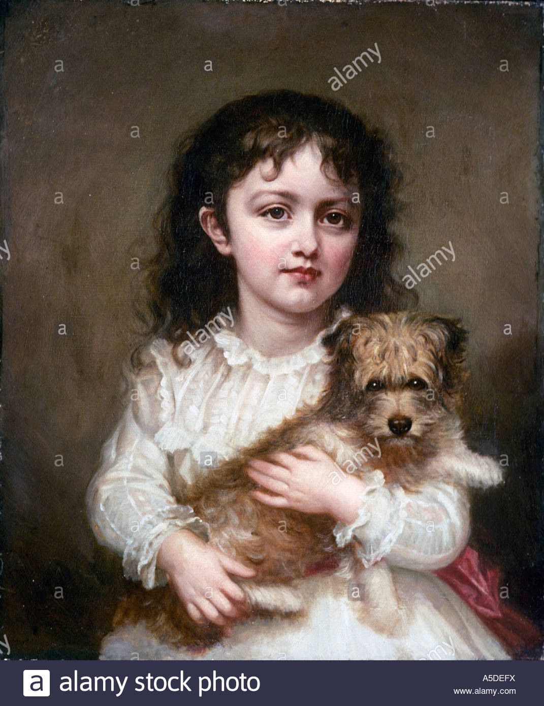 1071x1390 Painting Of Girl With Pet Dog Stock Photo 11278813 - Girl With Dog Painting