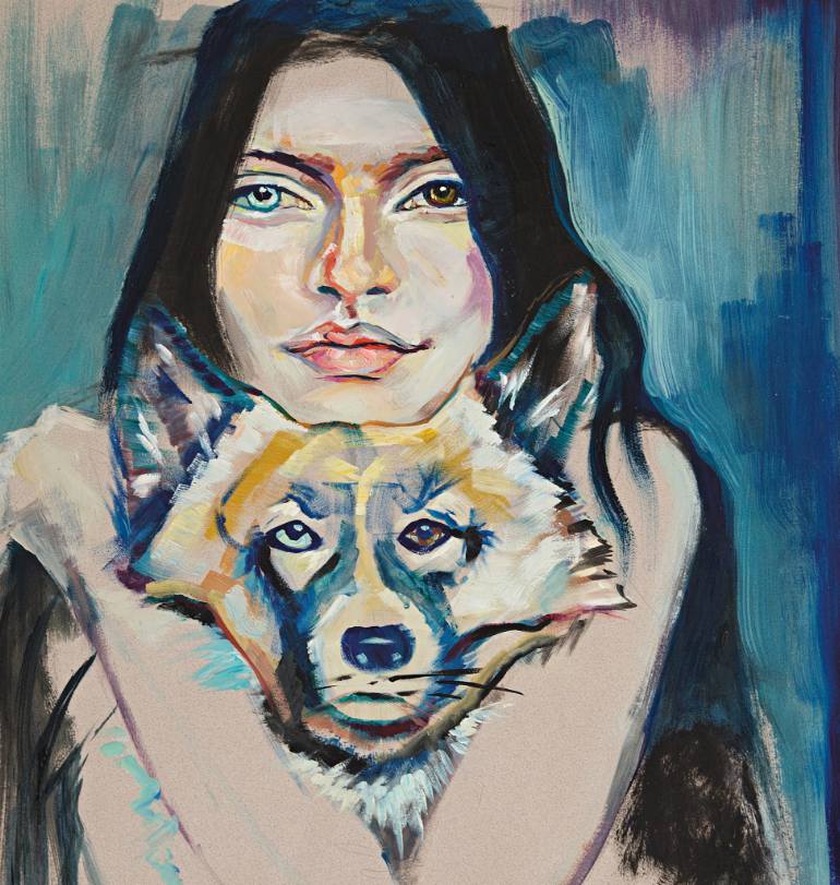 770x811 Saatchi Art Girl With Dog Painting By Eva Akobyan - Girl With Dog Painting