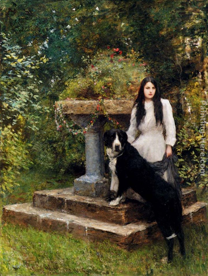 720x957 Sir Hubert Von Herkomer A Young Girl And Her Dog Painting Anysize - Girl With Dog Painting