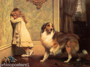 300x223 A Special Pleader Sad Girl Friend Dog Painting By Charles Burton - Girl With Dog Painting
