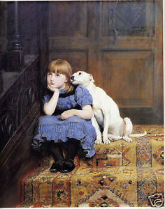 236x300 Briton Riviere Painting Sympathy Girl Amp Dog On The Stairs Quality - Girl With Dog Painting