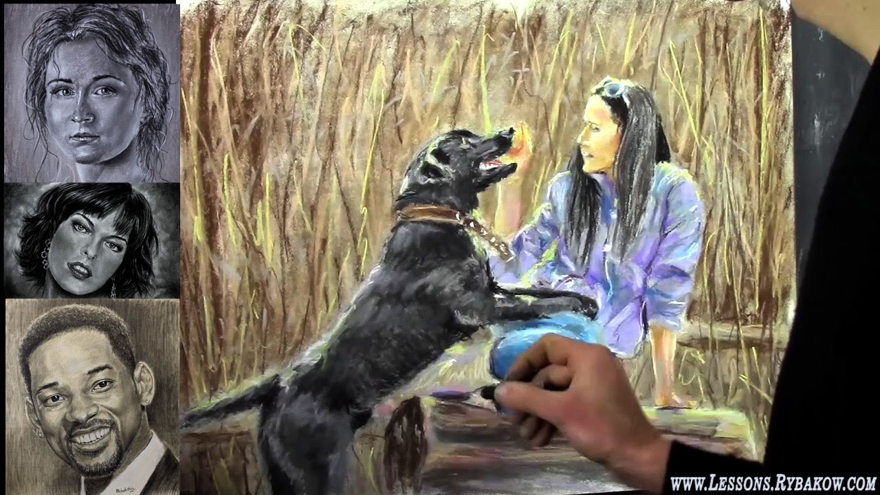 1280x720 Drawing Girl With Dog How To Draw A Painting Of Pastel. Full - Girl With Dog Painting