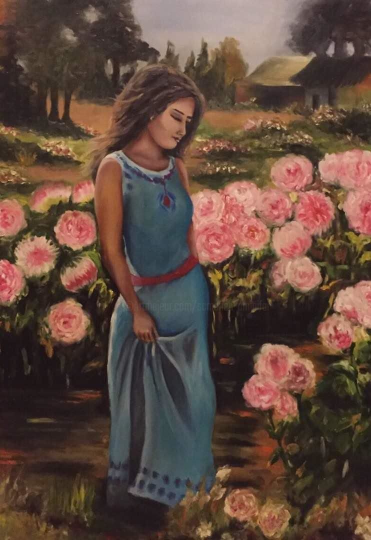742x1080 Girl (Samaneh Aminifar) - Girl With Flowers Painting