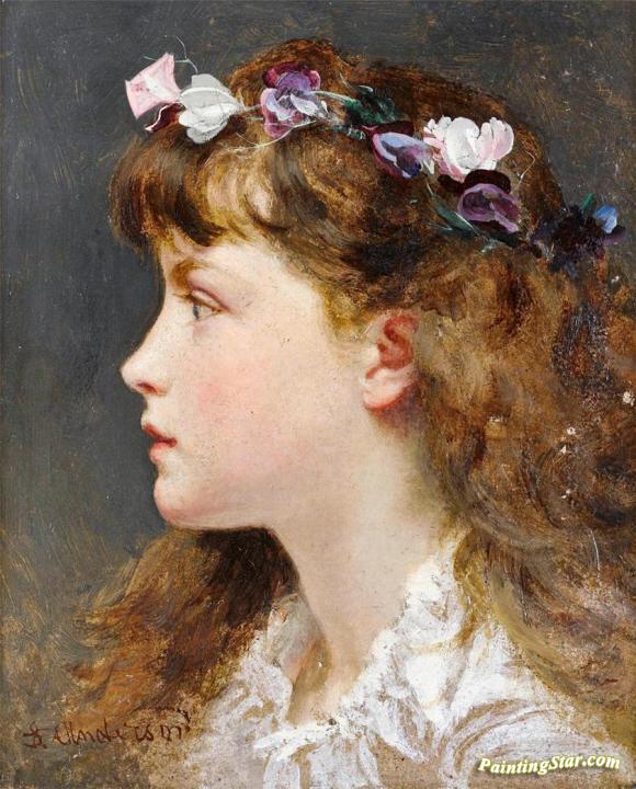 580x720 A Young Girl With A Garland Of Flowers In Her Hair Artwork By - Girl With Flowers Painting