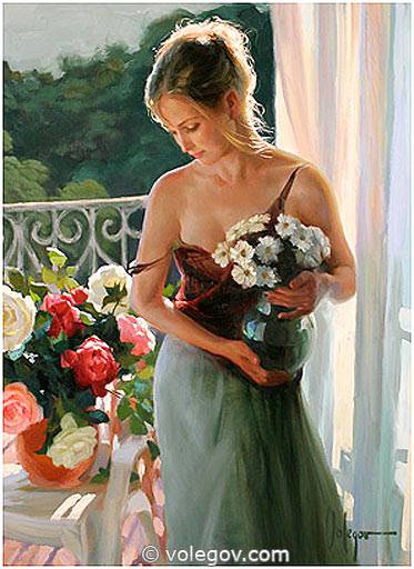 373x512 Girl With Flowers, Painting, - Girl With Flowers Painting