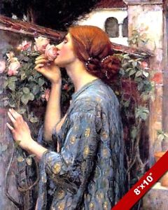 240x300 Young Woman Girl Smelling Roses Flowers Oil Painting Art Real - Girl With Flowers Painting