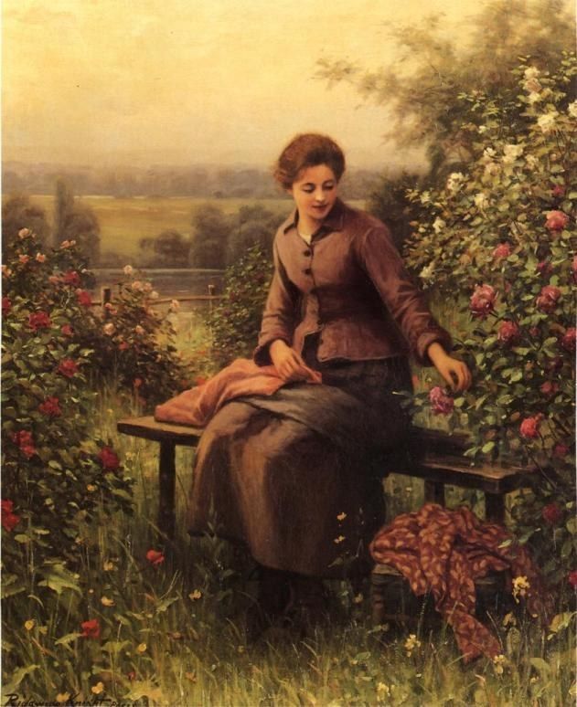 631x774 Daniel Ridgway Knight Seated Girl With Flowers Painting - Girl With Flowers Painting