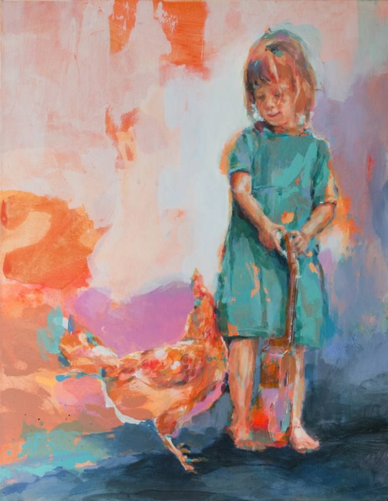 770x994 Girl With Hen And Guitar Ii Hens, Saatchi Art And Guitars - Girl With Guitar Painting