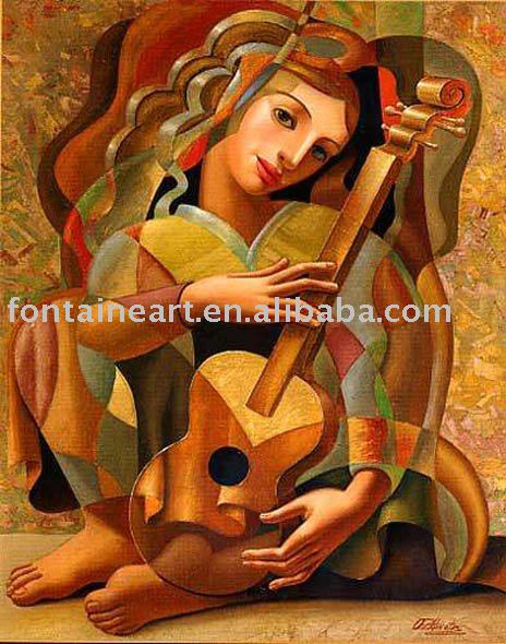 464x590 Handmade Abstract German Female Canvas Painting,beautiful Girl - Girl With Guitar Painting