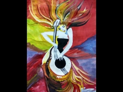 480x360 Shrishti Arts Rockstar Girl With Guitar Abstract Art - Girl With Guitar Painting