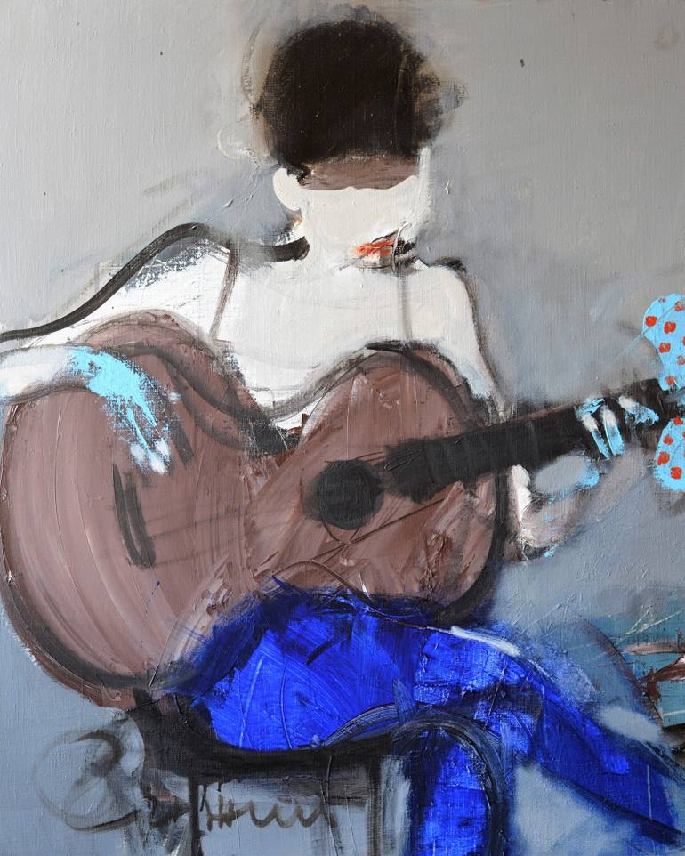 770x962 Saatchi Art Girl With Guitar Painting By Hyzhy Oleh - Girl With Guitar Painting