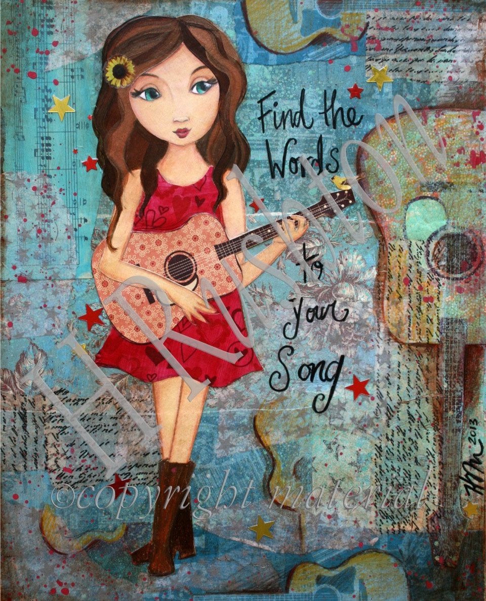 960x1188 Tween Girls Artinspirational Print Music Art Guitar - Girl With Guitar Painting