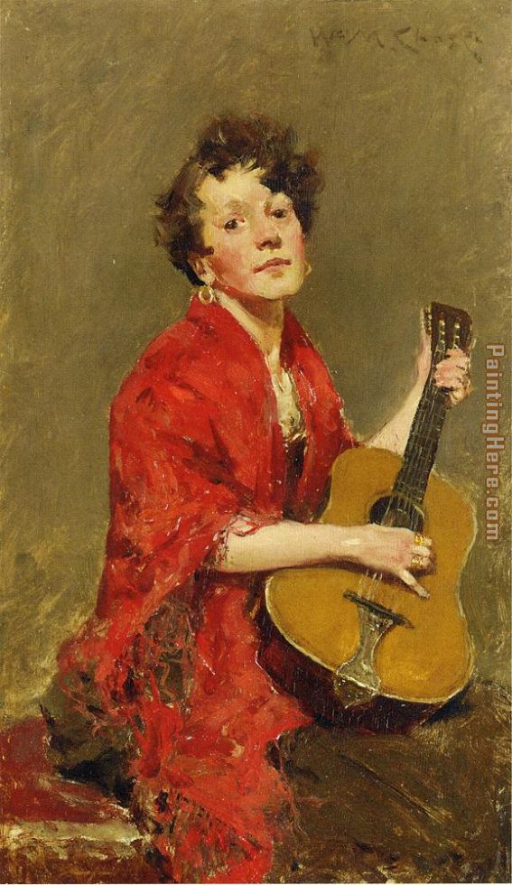 567x980 William Merritt Chase Girl With Guitar Painting Anysize 50% Off - Girl With Guitar Painting
