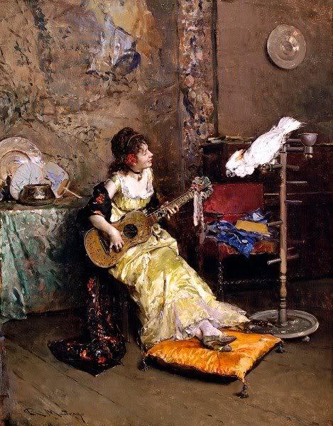469x600 Girl With A Guitar And Parrot - Girl With Guitar Painting