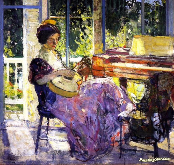 720x682 Girl With Guitar Artwork By Richard Edward Miller Oil Painting - Girl With Guitar Painting