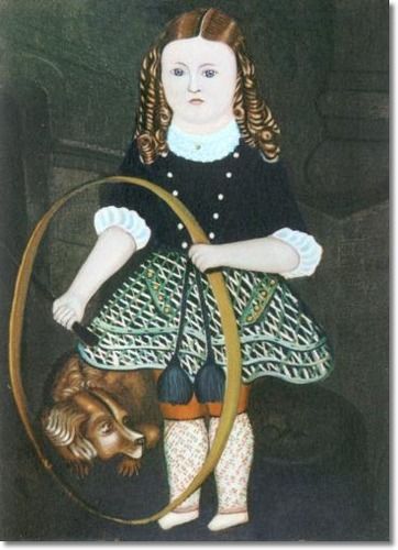 362x500 Primitive Early American Paintings - Girl With Hoop Painting