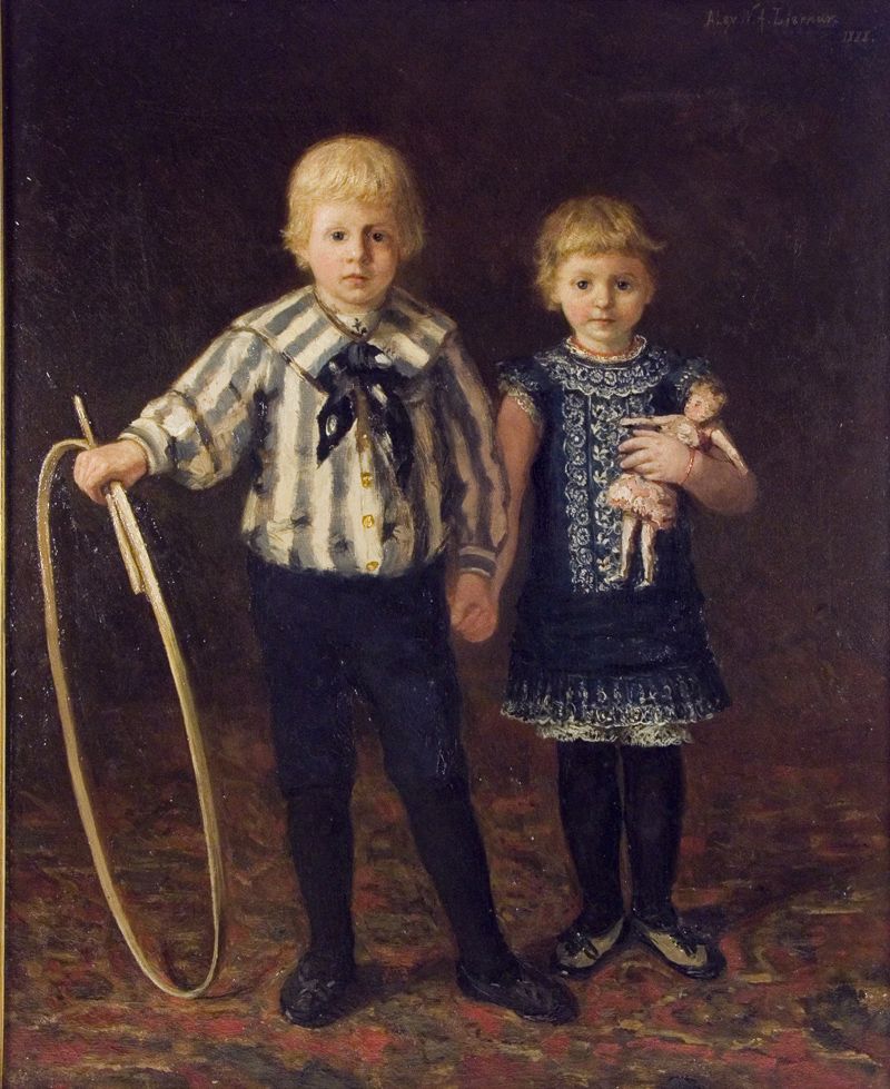 800x979 Portrait Of Boy And Girl With Hoop And Doll By Willem Adriaan - Girl With Hoop Painting