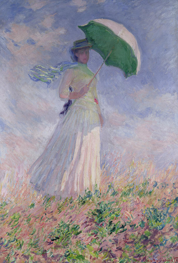 608x900 Woman With A Parasol Turned To The Right Painting By Claude Monet - Girl With Parasol Painting