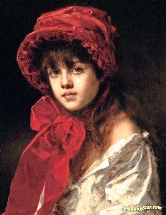 556x720 Girl In A Red Hat Artwork By Alexei Harlamoff Oil Painting Amp Art - Girl With Red Hat Painting
