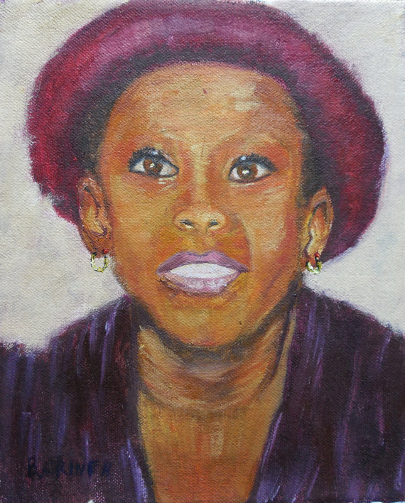 570x708 Girl In Red Hat Original Oil Painting African American Art - Girl With Red Hat Painting