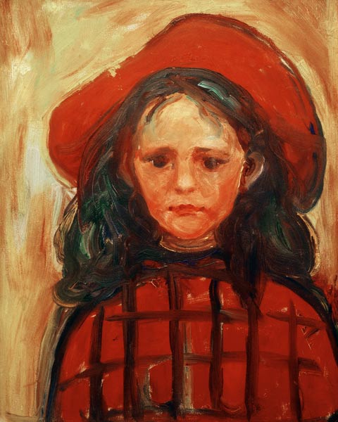 480x600 Girl In Red Checkered Dress And Red Hat - Girl With Red Hat Painting