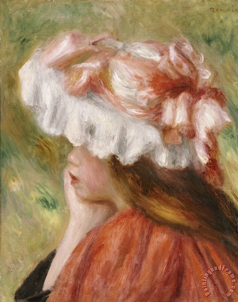758x960 Pierre Auguste Renoir Head Of A Young Girl In A Red Hat Painting - Girl With Red Hat Painting