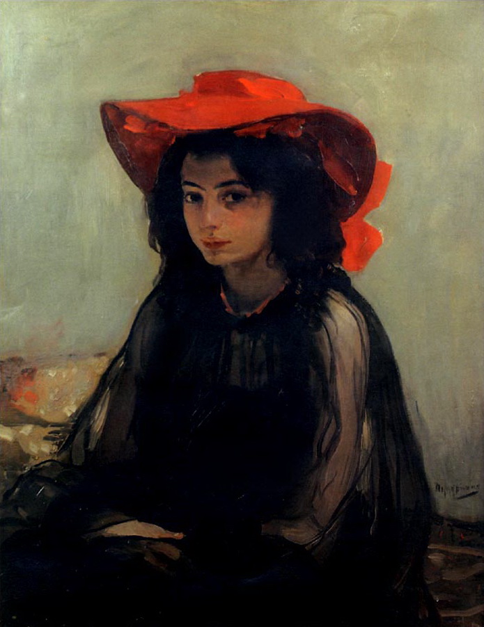 695x901 Portrait Of A Girl In A Red Hat By Alexander Alexandrovich - Girl With Red Hat Painting