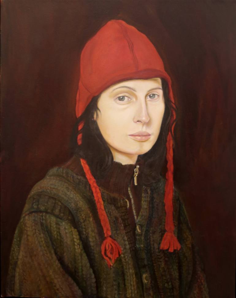 770x970 Saatchi Art Portrait Of A Woman In A Red Hat By Christine - Girl With Red Hat Painting
