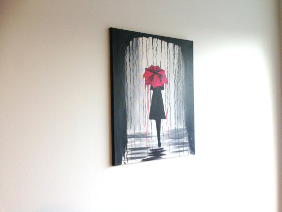 570x428 Rainy Day Painting Girl With Red Umbrella Painting Rainy Day - Girl With Red Umbrella Painting