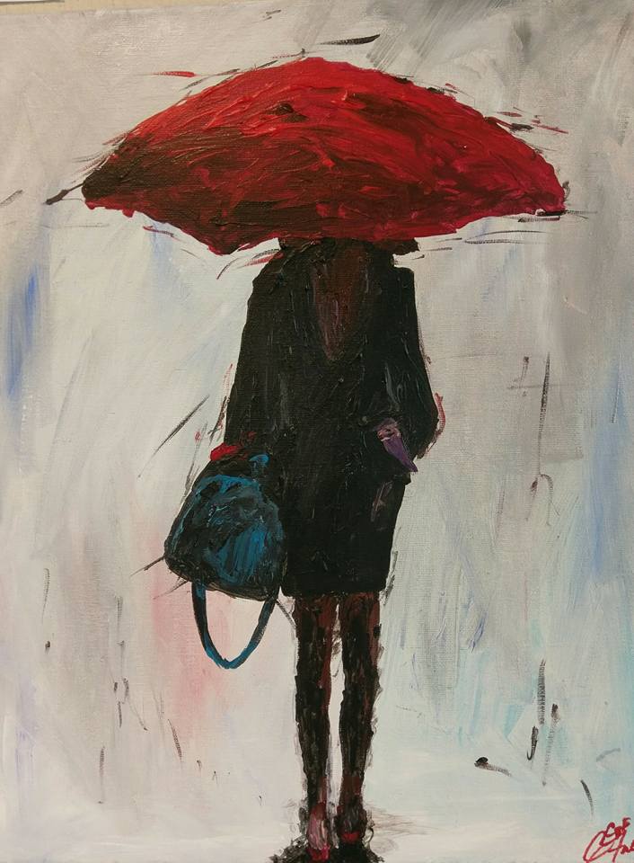 706x960 Red Umbrella C. P. F. Paintings - Girl With Red Umbrella Painting