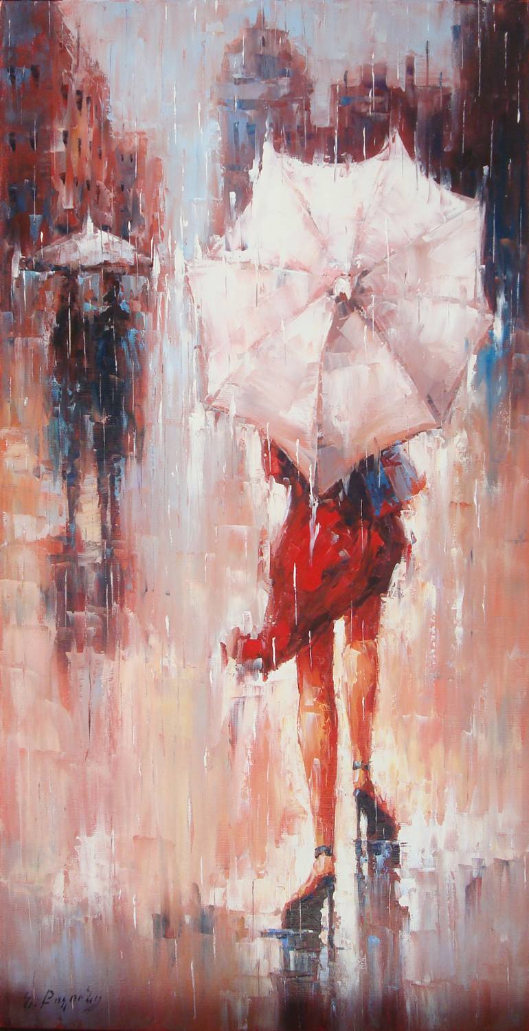 770x1499 Saatchi Art Girl With Umbrella Painting By Narinart Armgallery - Girl With Red Umbrella Painting