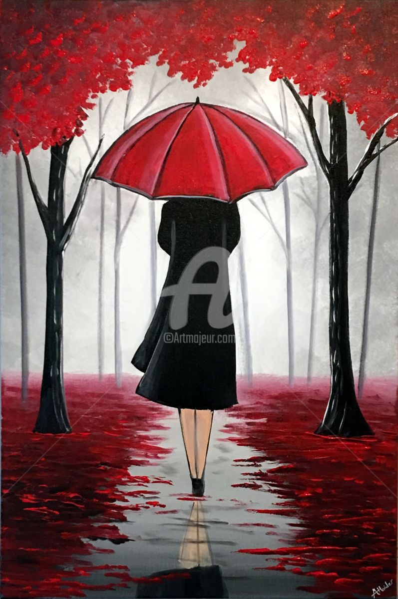 Girl With Red Umbrella Painting At Paintingvalleycom