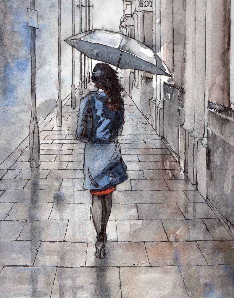 791x1010 Girl With Umbrella In Rain Painting Girl With Umbrella By Ardillas - Girl With Umbrella In Rain Painting