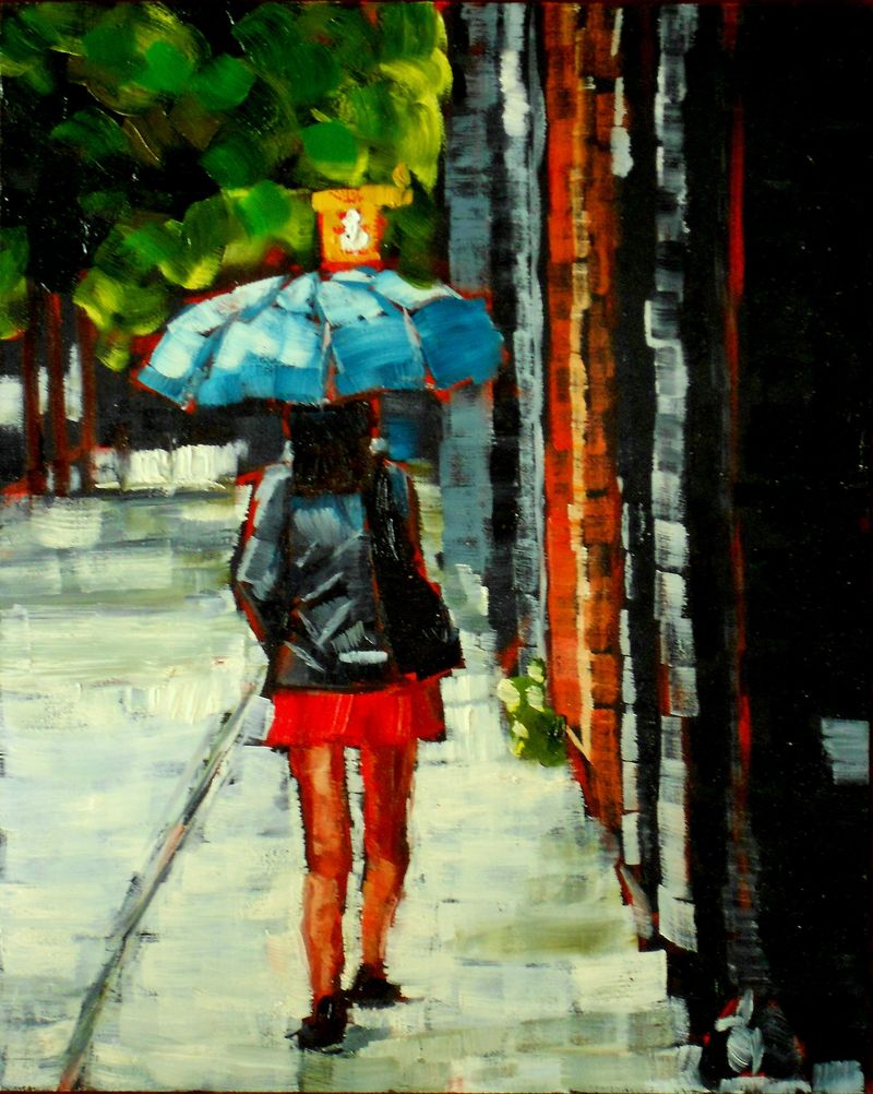 800x1002 Girl With Umbrella Amy Stewart - Girl With Umbrella In Rain Painting