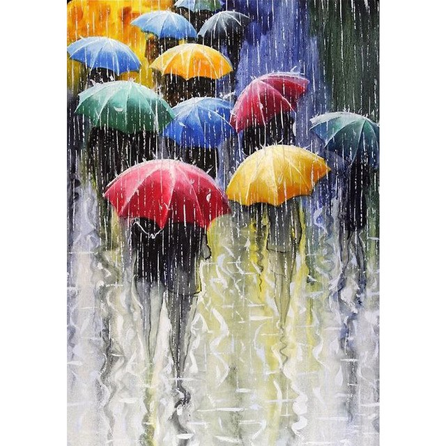 640x640 Li Loye 5d Diamond Painting Cross Stitch Crystal Girl Umbrella - Girl With Umbrella In Rain Painting