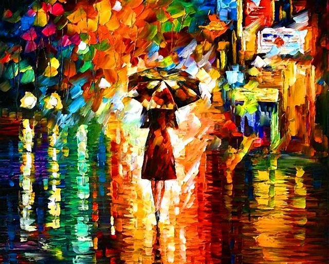 640x514 The Girl With An Umbrella Walk In The Rain Oil Painting Modern - Girl With Umbrella In Rain Painting