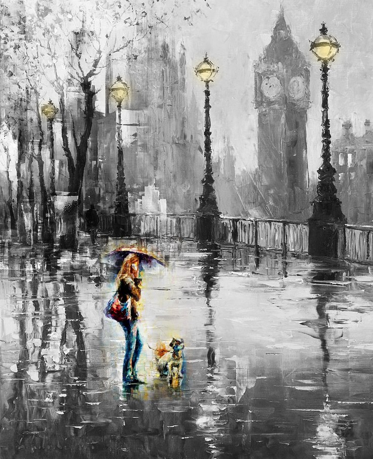 736x906 Buy Walk With A Pup By Vekkas Mahalley@ Rs. 7190. Code - Girl With Umbrella In Rain Painting