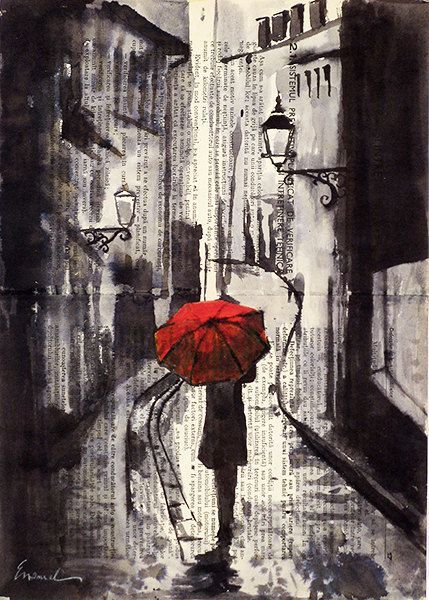 Girl With Umbrella Painting