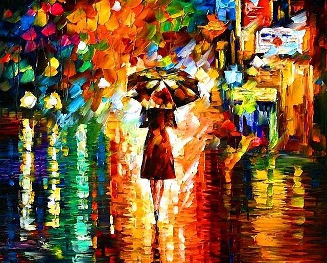 640x514 Girl With Umbrella Painting By Yasin Ali - Girl With Umbrella Painting