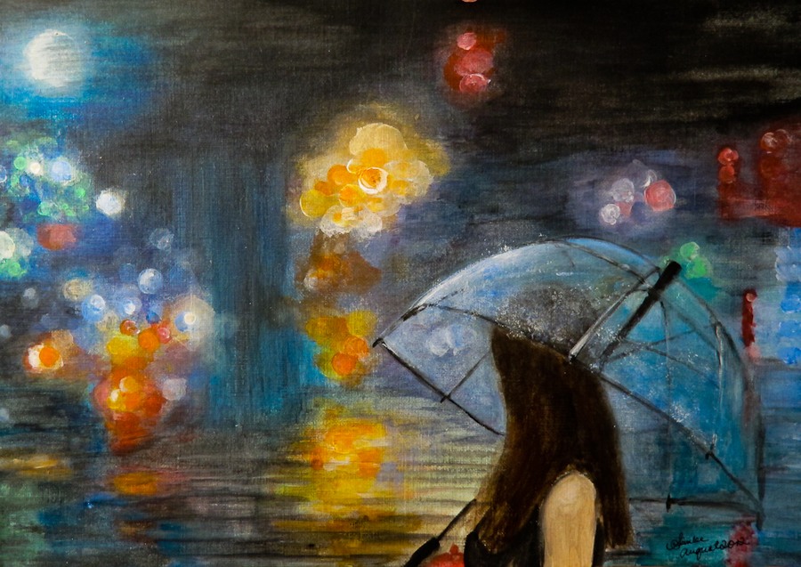 900x637 Girl And Umbrella By Suanlee - Girl With Umbrella Painting