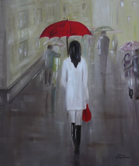 486x580 Girl With The Red Umbrella Red Umbrella, Paintings And Rain Painting - Girl With Umbrella Painting
