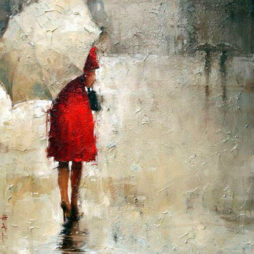 515x515 Jeanette On Twitter The Lady In The Red Dress. Stunning - Girl With Umbrella Painting