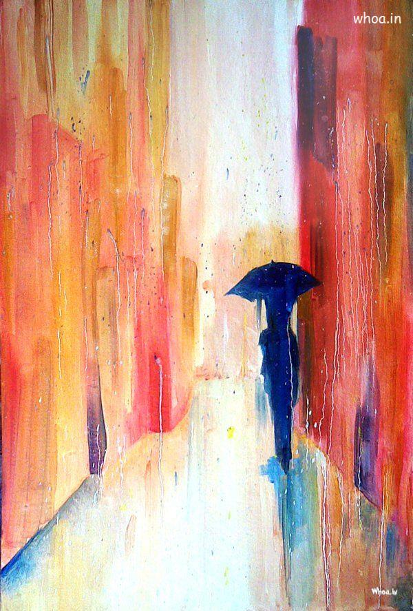 600x887 Painting Art Of Girl Under A Umbrella - Girl With Umbrella Painting